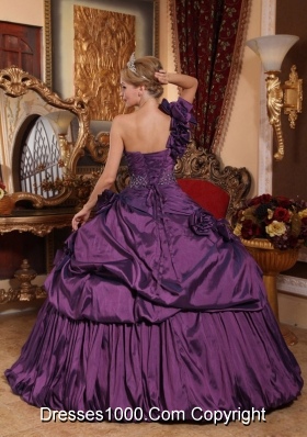 Exclusive Purple Puffy One Shoulder Beading 2014 Quinceanera Dresses