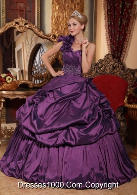 Exclusive Purple Puffy One Shoulder Beading 2014 Quinceanera Dresses