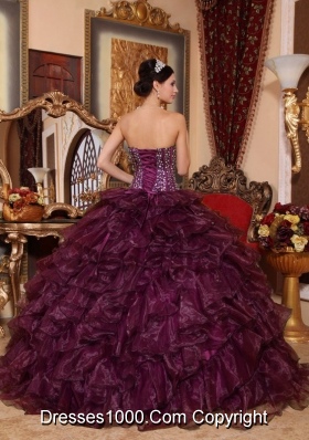 Luxurious Dark Purple Puffy Sweetheart Sequins 2014 Quinceanera Dress with Ruffles