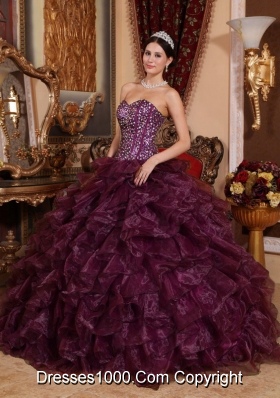 Luxurious Dark Purple Puffy Sweetheart Sequins 2014 Quinceanera Dress with Ruffles