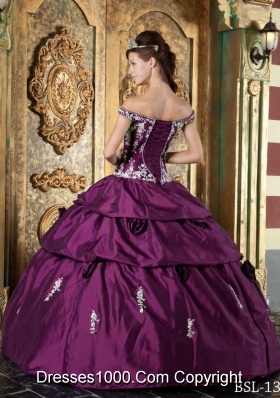 Perfect Dark Purple Off The Shoulder 2014 Appliques Quinceanera Dresses with Pick-ups