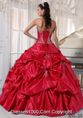 Simple Red Ball Gown Strapless Quinceanera Dress Appliques for 2014