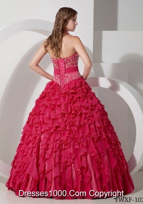 Sweet Ball Gown Halter Embroidery for 2014 Quinceanera Dress with Ruffles