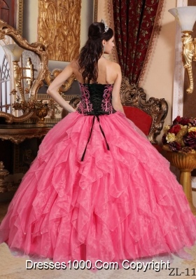 2014 Coral Red Puffy Sweetheart Embroidery and Beading Quinceanera Dress with Ruffles