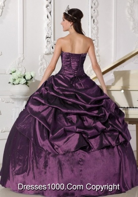 2014 Popular Purple Puffy Strapless Beading Quinceanera Dresses with Pick-ups