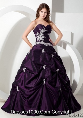 2014 Pretty Puffy Sweetheart Appliques Quinceanera Dresses with Pick-ups