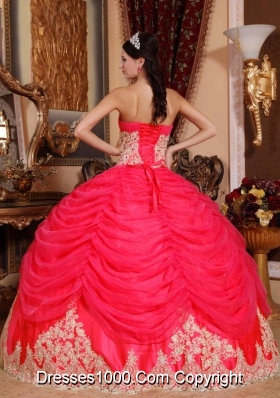 2014 Sweet Coral Red Puffy Strapless Beading Quinceanera Dress