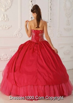 2014 The Brand New Style Red Ball Gown Strapless Beading Quinceanera Dress with Ruffled Layers