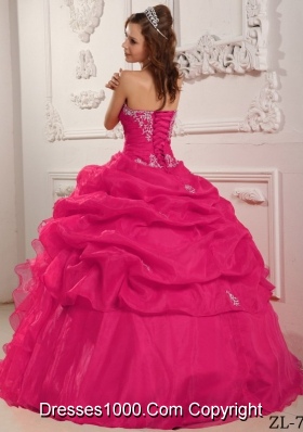 Coral Red Ball Gown Strapless For 2014  Beading And Ruffles Quinceanera Dress with Appliques