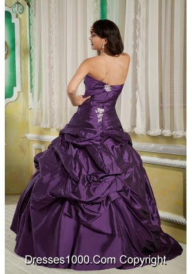 Dark Purple Princess Strapless Appliques for 2014 Quinceanera Dress with Pick-ups