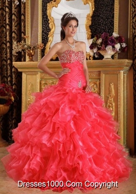 Exclusive Puffy Sweetheart Beading for 2014 Quinceanera Dress with Ruffles