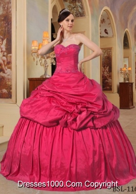 Hot Pink Puffy Sweetheart Beading for 2014 Quinceanera Dress with Pick-ups