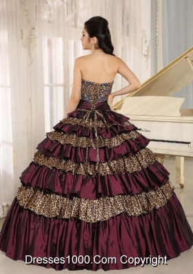 Leopard Layers and Beading 2014 Dark Purple Quinceanera Dress For Custom Made