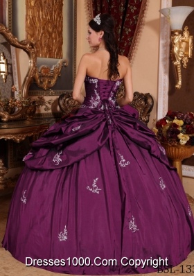 Lovely Fuchsia Puffy Sweetheart Appliques Quinceanera Dresses with Pick-ups