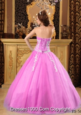 Popular Princess Sweetheart Rose Pink Quinceanera Gowns with Appliques