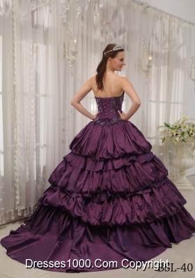 Pretty Puffy Sweetheart Court Train Appliques and Quinceanera Dresses for 2014