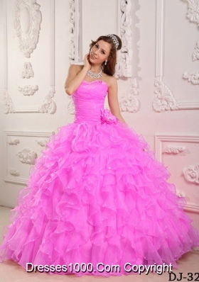 Romantic Sweetheart Rose Pink Sweet Sixteen Quinceanera Dresses with Beading
