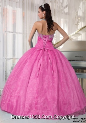 Rose Pink Sweetheart Organza Sweet 15 Dresses with Appliques