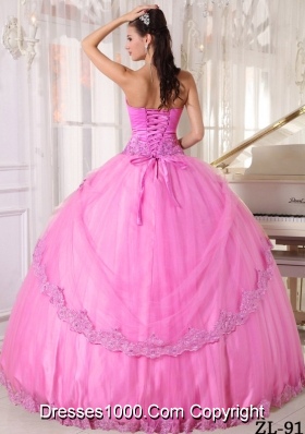 Rose Pink Sweetheart Puffy Sweet 16 Dresses with Appliques