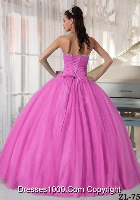 Rose Pink Sweetheart Quinceanera Dresses with Beading and Bowknot