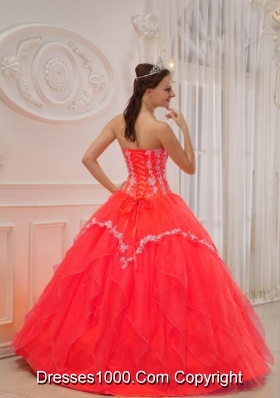 The Super Hot Red Puffy Sweetheart for 2014 Appliques Quinceanera Dress with Beading