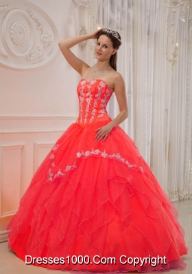 The Super Hot Red Puffy Sweetheart for 2014 Appliques Quinceanera Dress with Beading