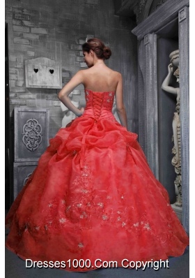 2014 Beautiful Strapless Appliques Red Quinceanera Dress with Beading