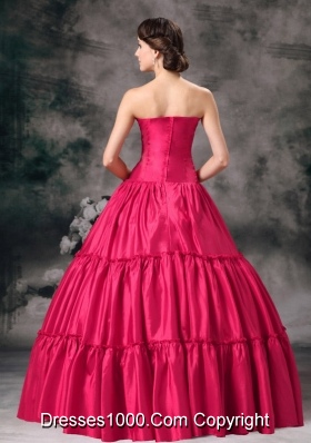 2014 Classical Quinceanera Dress in Red Ball Gown Strapless with Ruching