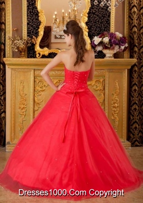 2014 Princess Strapless Beading and Appliques Quinceanera Dresses in Red