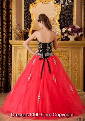 2014 Princess Sweetheart Hand Made Flower and Beading Quinceanera Dress in Red