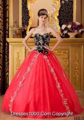 2014 Princess Sweetheart Hand Made Flower and Beading Quinceanera Dress in Red