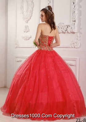 2014 Red Princess Sweetheart Beading Decorate for Quinceanera Dresses