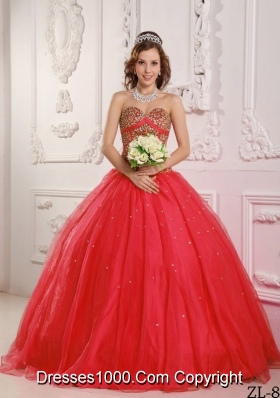 2014 Red Princess Sweetheart Beading Decorate for Quinceanera Dresses
