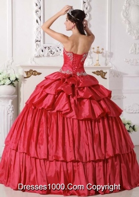 2014 Red Puffy Sweetheart Beading and Ruching Detachable Quinceanera Dress  with Ruffled Layers