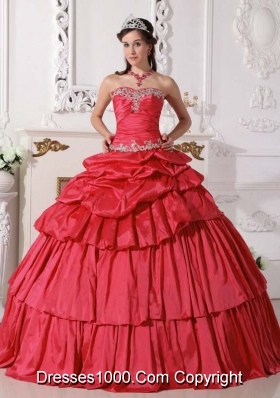 2014 Red Puffy Sweetheart Beading and Ruching Detachable Quinceanera Dress  with Ruffled Layers