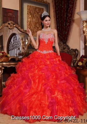 2014 Romantic Puffy Sweetheart Appliques and Beading Quinceanera Dresses