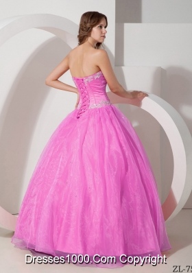 Beautiful Sweetheart Organza Rose Pink Quinceneara Dresses with Beading and Appliques