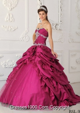 Classical Princess Sweetheart Pick-ups and Appliques 2014 Quinceanera Dresses