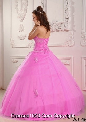 Classical Sweetheart Rose Pink Quinceneara Dresses with Appliques