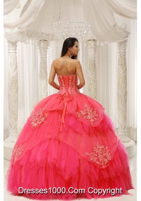 Custom Made Red Sweetheart Embroidery For Quinceanera Wear In 2014