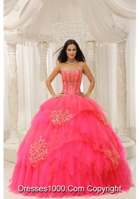 Custom Made Red Sweetheart Embroidery For Quinceanera Wear In 2014
