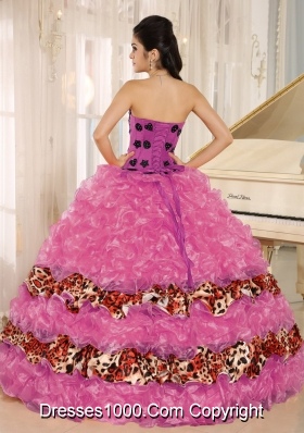 Discount Appliques Sweetheart Leopard Sweet 15 Dresses with Ruffles