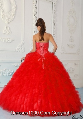 Exquisite Red Puffy Sweetheart Beading Quinceanera Dresses for 2014