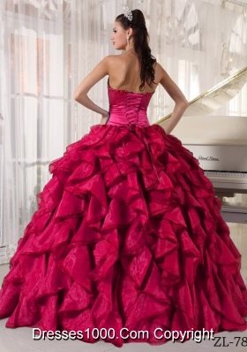 Modest Red Ball Gown Strapless for 2014 Beading Quinceanera Dress with Ruffles