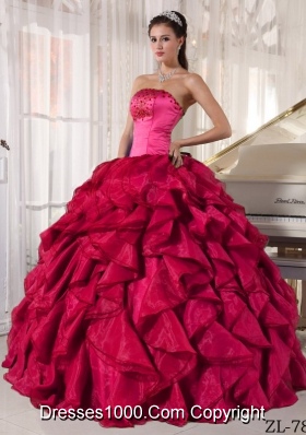Modest Red Ball Gown Strapless for 2014 Beading Quinceanera Dress with Ruffles