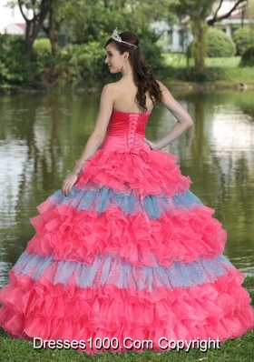 Multi-color Strapless Tiered Sweet Sequins for 2014 Quinceanera Dress with Ruffled Layers