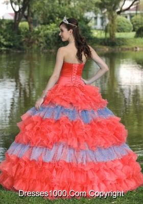 Multi-color  Sweet Sequins Strapless for 2014 Quinceanera Dress with Ruffled Layers