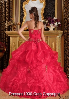 Pretty Red Puffy Strapless Appliques Quinceanera Dress for 2014