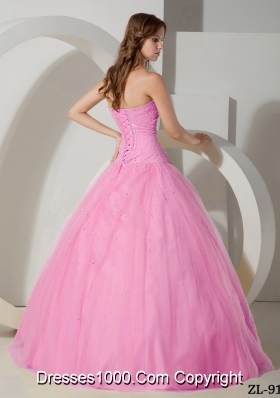 Princess Rose Pink Strapless Sweet 15 Dresses with Beading