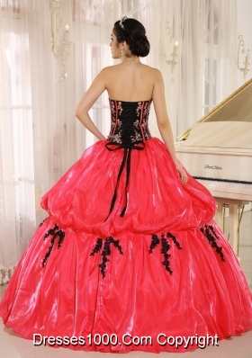 Red 2014 New Arrival Strapkess Embroidery Decorate For Quinceanera Dress with Pick-ups